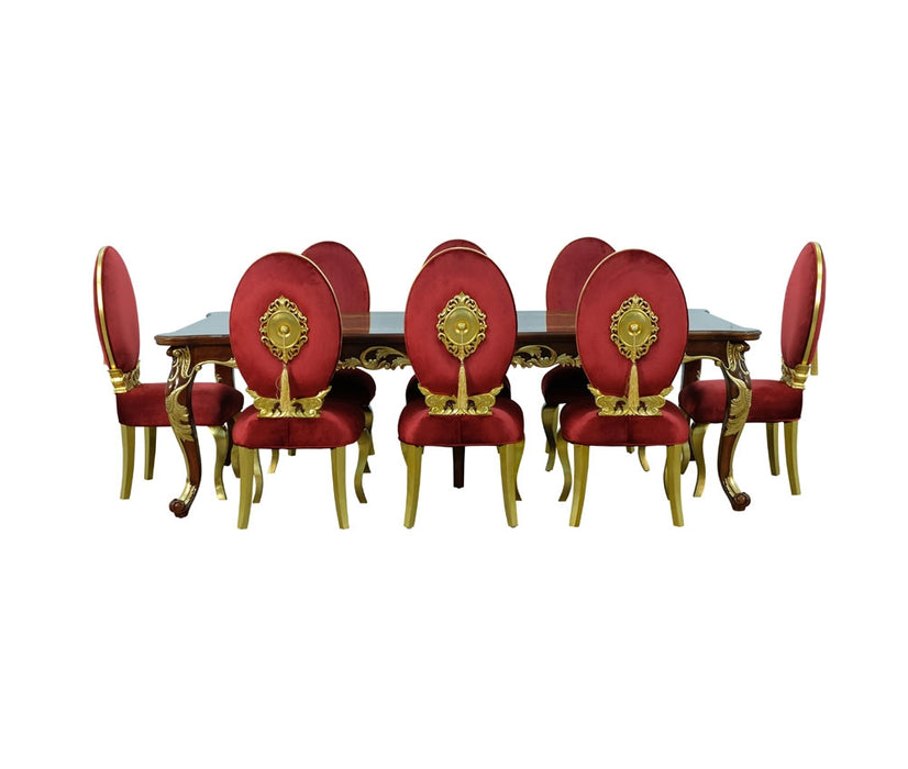 European Furniture - Luxor 7 Piece Luxury Dining Table Set in Red & Light Gold - 68582-68582R-7SET