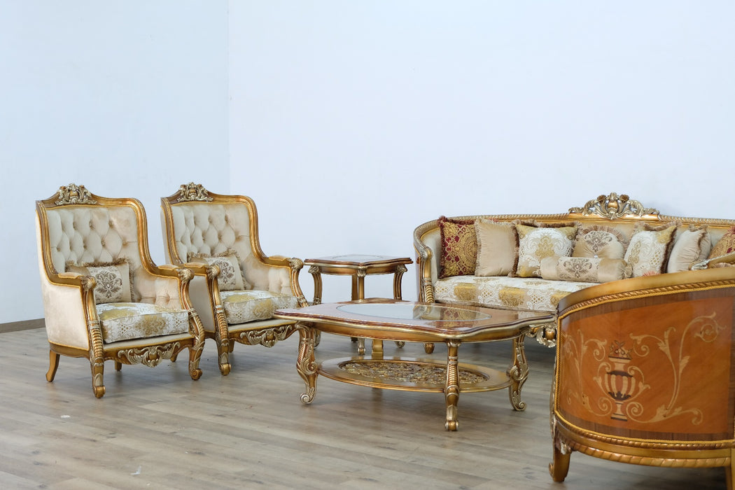 European Furniture - Luxor II 4 Piece Living Room Set in Brown Gold - 68587-4SET