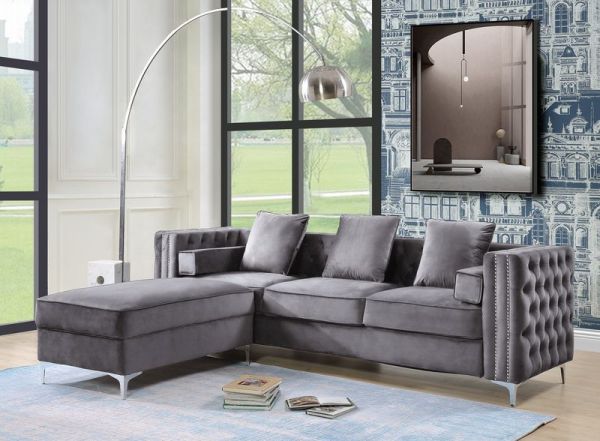 Acme Furniture - Bovasis Ottoman in Gray Velvet - LV00369 - GreatFurnitureDeal