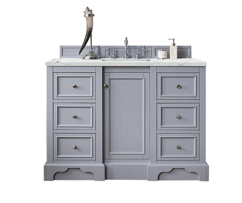 James Martin Furniture - De Soto 48" Single Vanity, Silver Gray, w/ 3 CM Ethereal Noctis Quartz Top - 825-V48-SL-3ENC - GreatFurnitureDeal