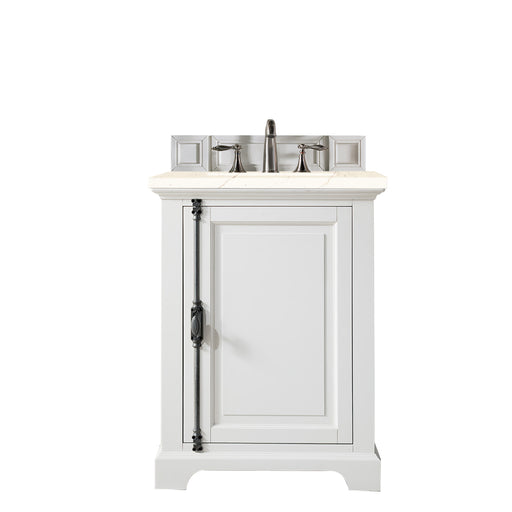 James Martin Furniture - Providence 26" Single Vanity Cabinet, Bright White, w- 3 CM Eternal Marfil Quartz Top - 238-105-V26-BW-3EMR - GreatFurnitureDeal