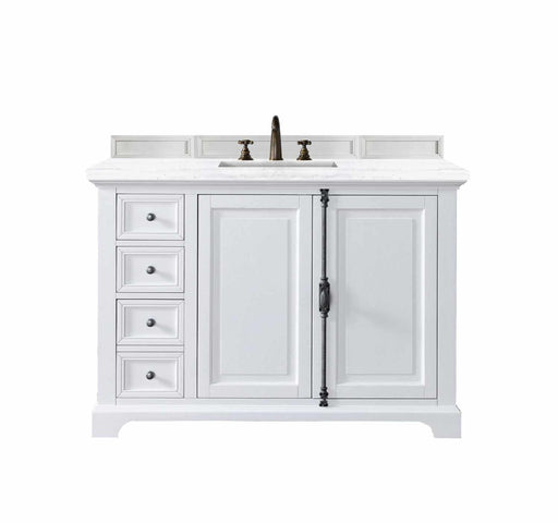 James Martin Furniture - Providence 48" Bright White Single Vanity w- 3 CM Arctic Fall Solid Surface Top - 238-105-V48-BW-3AF - GreatFurnitureDeal