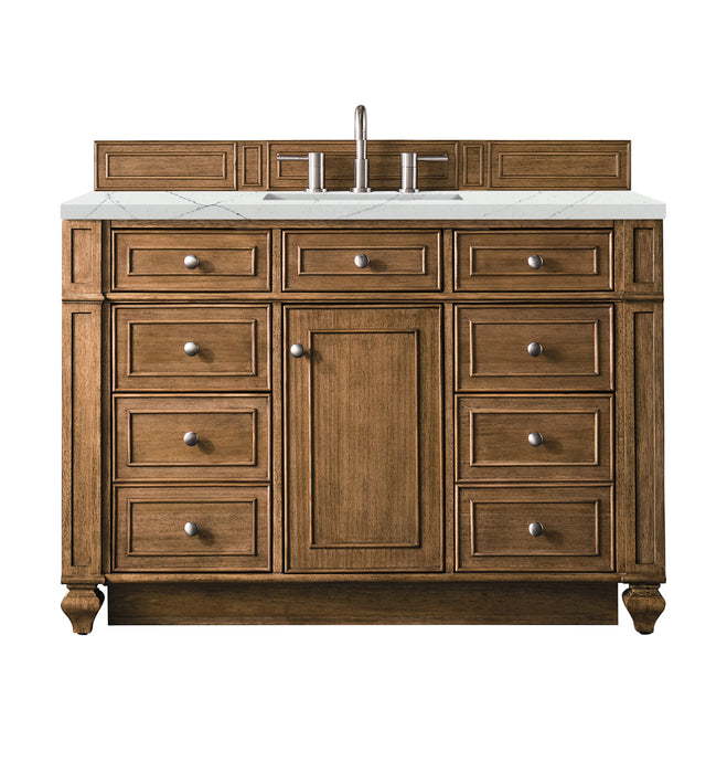 James Martin Furniture - Bristol 48" Single Vanity, Saddle Brown, w/ 3 CM Ethereal Noctis Quartz Top - 157-V48-SBR-3ENC - GreatFurnitureDeal