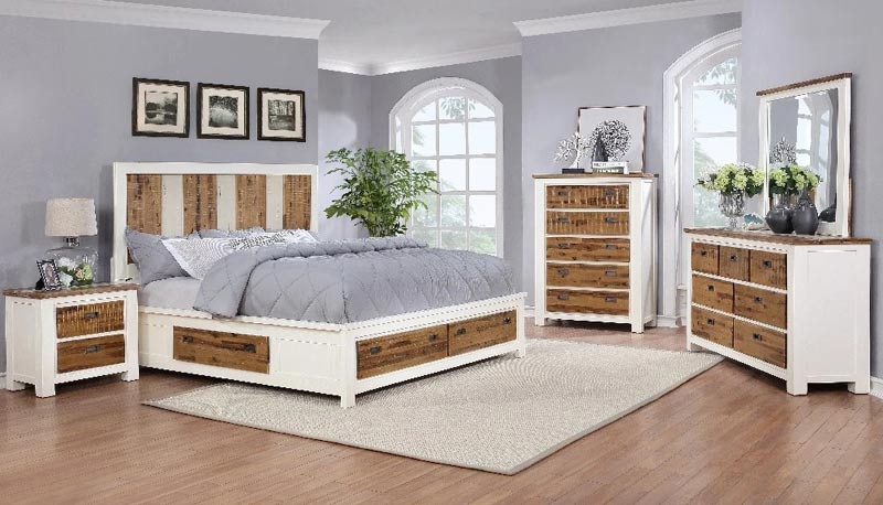 Myco Furniture - Maxwell 5 Piece Storage Queen Bedroom Set in White, Natural - MA355-Q-5SET - GreatFurnitureDeal
