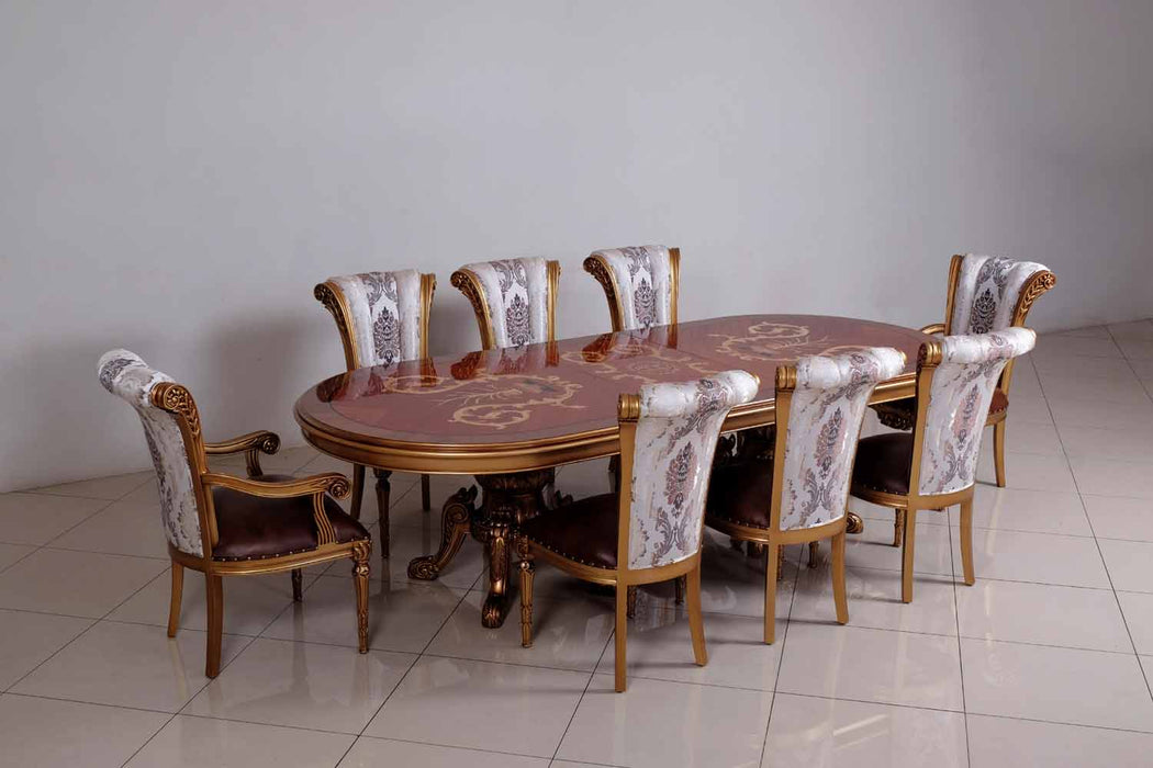 European Furniture - Maggiolini 7 Piece Dining Room Set in Brown and Gold Leaf - 61952-7SET - GreatFurnitureDeal