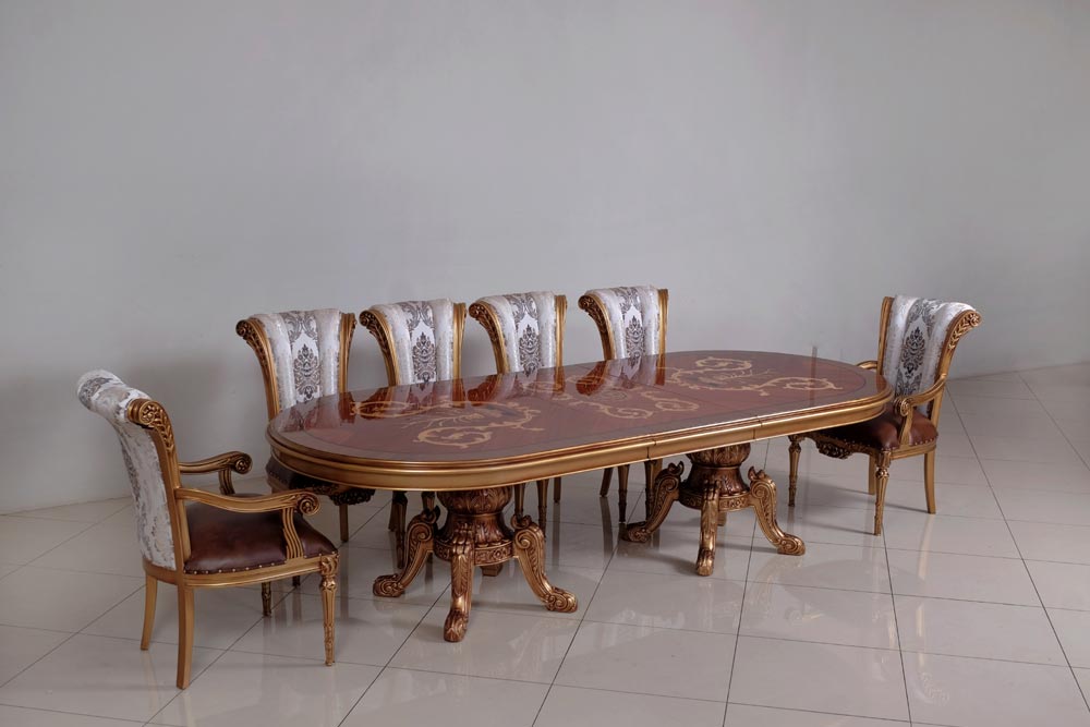 European Furniture - Maggiolini 9 Piece Dining Room Set in Brown and Gold Leaf - 61952-9SET
