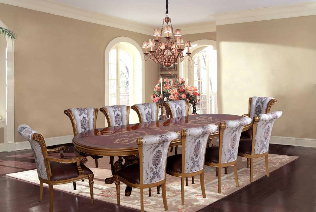 European Furniture - Maggiolini 9 Piece Dining Room Set in Brown and Gold Leaf - 61952-9SET - GreatFurnitureDeal