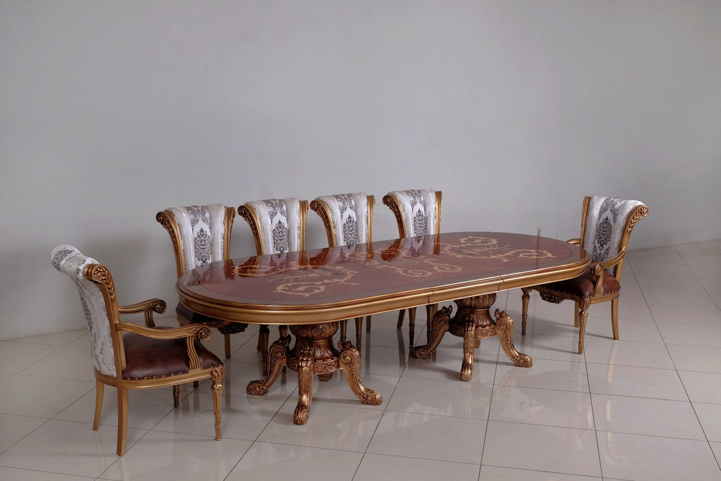 European Furniture - Maggiolini 7 Piece Dining Room Set in Brown and Gold Leaf - 61952-7SET