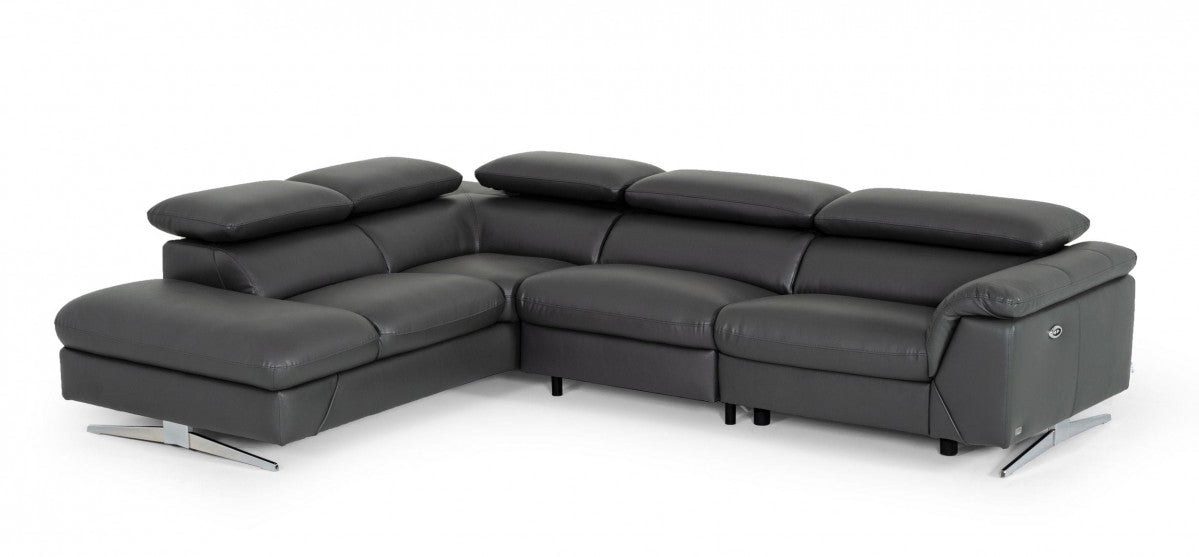 VIG Furniture - Divani Casa Maine - Modern Dark Grey Eco-Leather Sectional Sofa w- Recliner - VGKNE9104-DK-GRY - GreatFurnitureDeal