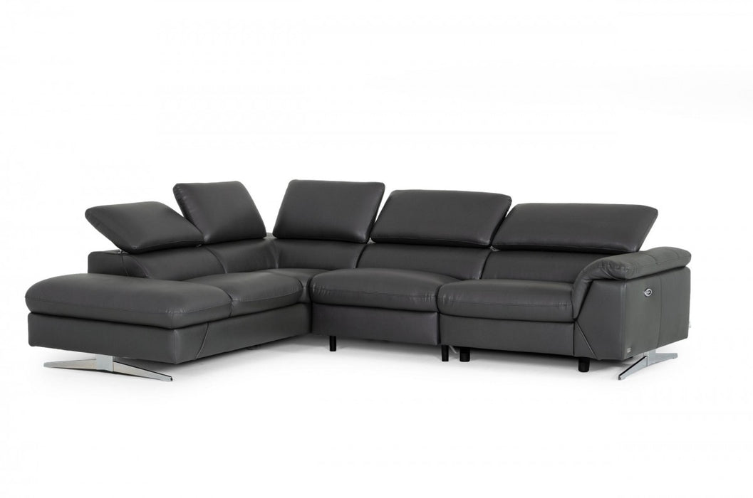 VIG Furniture - Divani Casa Maine - Modern Dark Grey Eco-Leather Sectional Sofa w- Recliner - VGKNE9104-DK-GRY