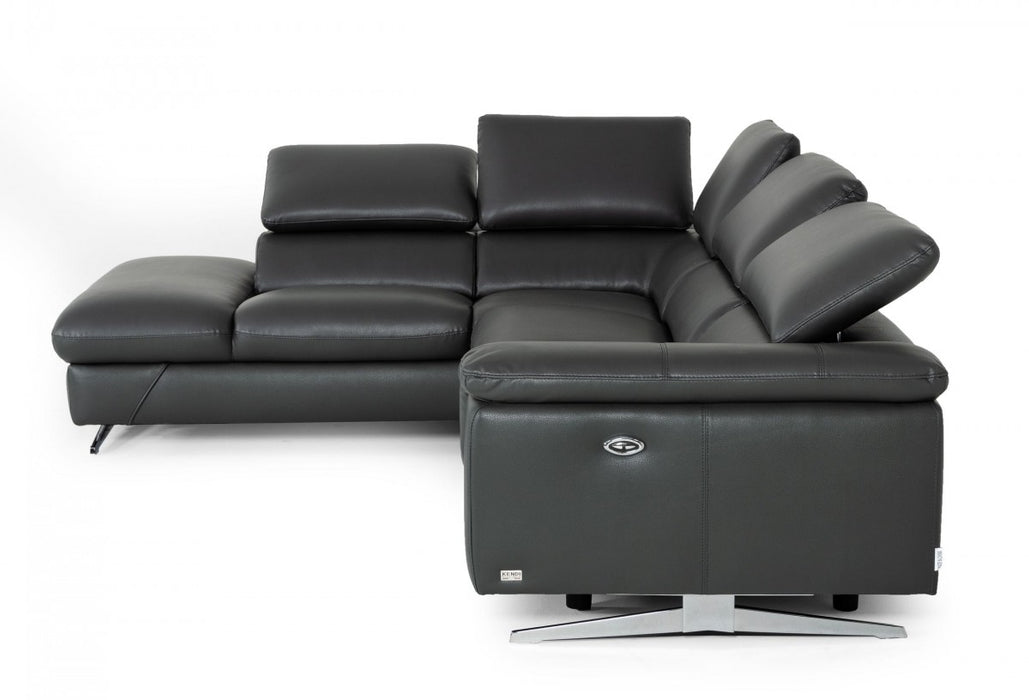 VIG Furniture - Divani Casa Maine - Modern Dark Grey Eco-Leather Sectional Sofa w- Recliner - VGKNE9104-DK-GRY