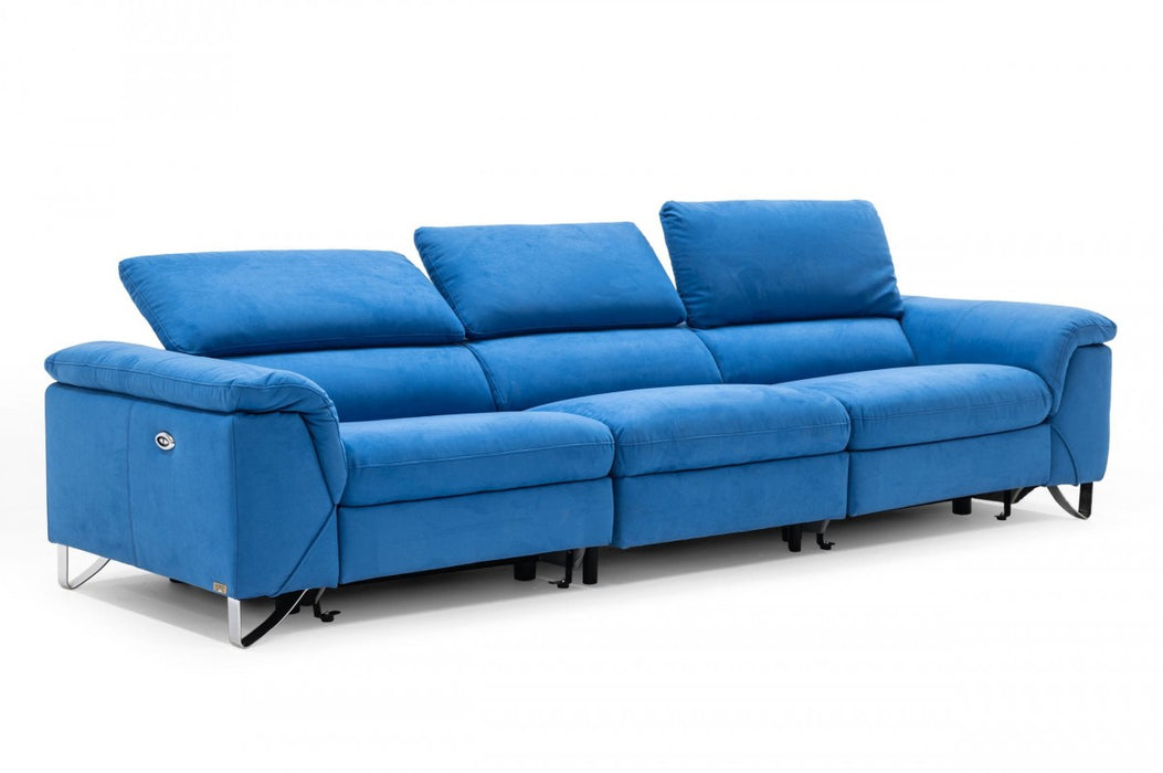 VIG Furniture - Divani Casa Maine Modern Blue Fabric Sofa w- Electric Recliners - VGKNE9104-E9-BLU-4-S