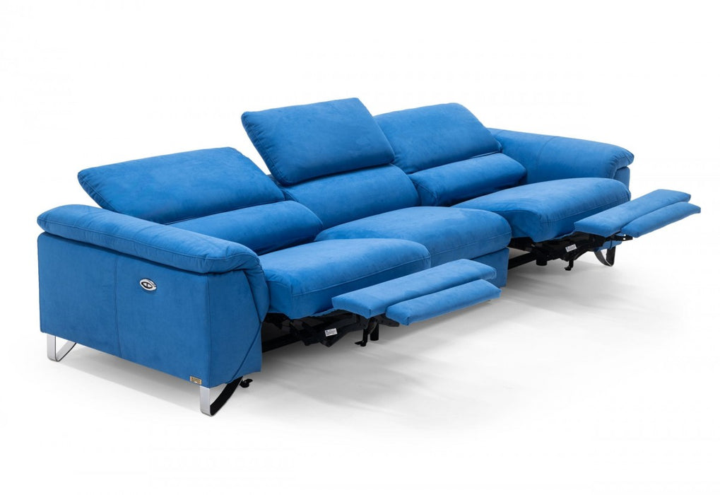 VIG Furniture - Divani Casa Maine Modern Blue Fabric Sofa w- Electric Recliners - VGKNE9104-E9-BLU-4-S