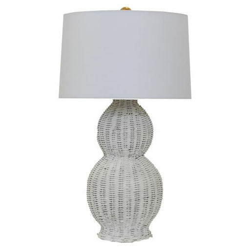 Worlds Away - Double Gourd Table Lamp With White Linen Shade In White Rattan - MALINA WH - GreatFurnitureDeal