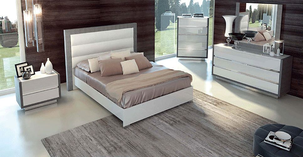 ESF Furniture - Mangano 5 Piece Bedroom King Bed Set in High Gloss White - MANGANOBEDKS-5SET - GreatFurnitureDeal