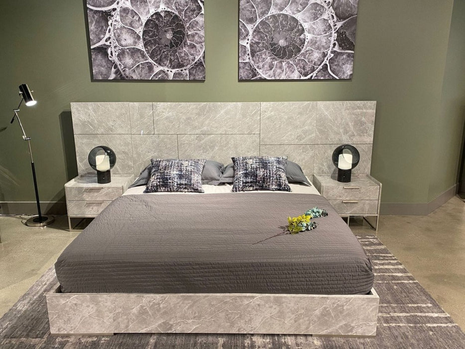 VIG Furniture - Nova Domus Marbella - Italian Modern Grey Marble Bed w- 2 Nightstands - VGACMARBELLA-GRY-BED - GreatFurnitureDeal