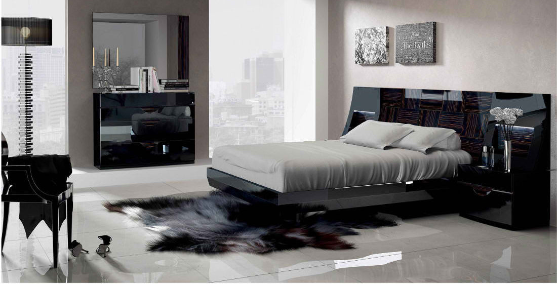 ESF Furniture - Marbella 3 Piece Queen Bedroom Set in Glossy Black - MARBELLAH-BQS-3SET - GreatFurnitureDeal