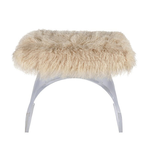 Worlds Away - Lucite Arched Stool Base With Natural Mongolian Fur Cushion - MARLOWE MON - GreatFurnitureDeal