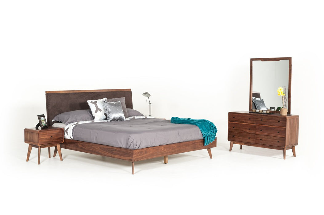 VIG Furniture - Modrest Marshall Mid-Century Modern Brown Fabric & Walnut Bedroom Set - VGMABR-39-SET