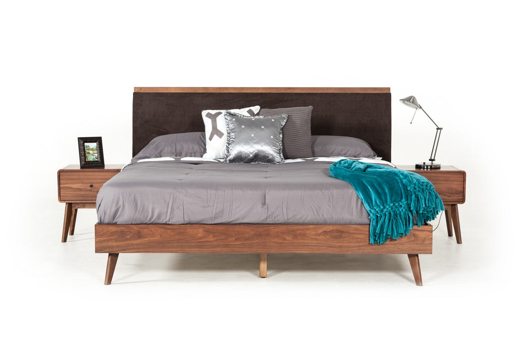 VIG Furniture - Modrest Marshall Mid-Century Modern Brown Fabric & Walnut Bedroom Set - VGMABR-39-SET - GreatFurnitureDeal
