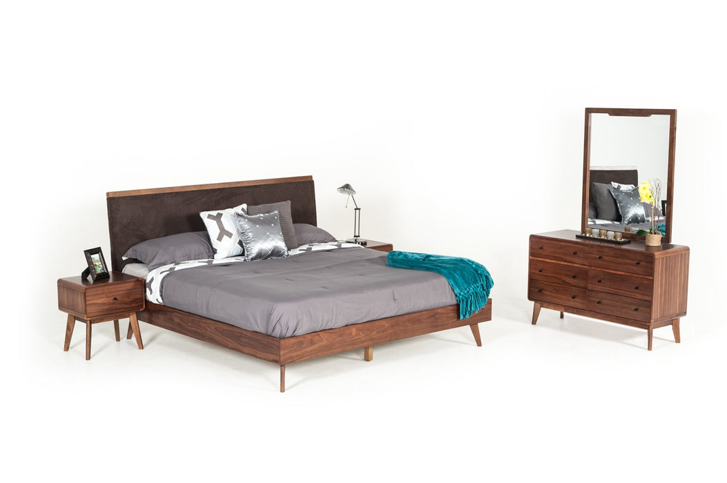 VIG Furniture - Modrest Marshall Mid-Century Modern Brown Fabric & Walnut Bed - VGMABR-39-BED