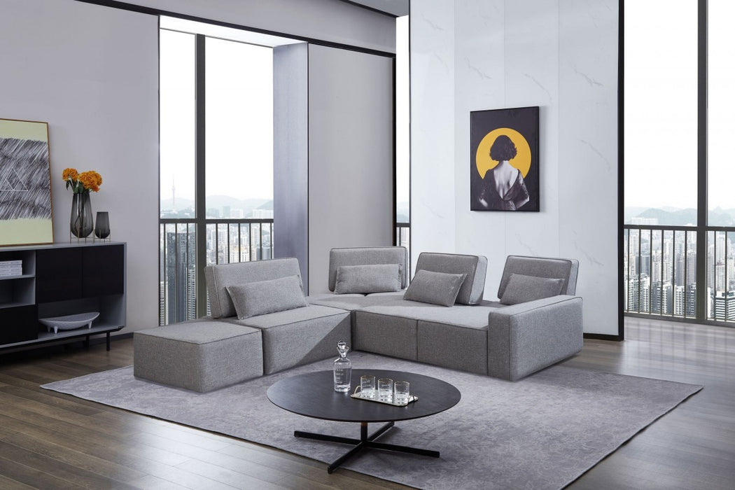 VIG Furniture - Divani Casa Chapel Modern Light Grey Fabric Sectional Sofa w- Ottoman - VGMB-1686-GRY