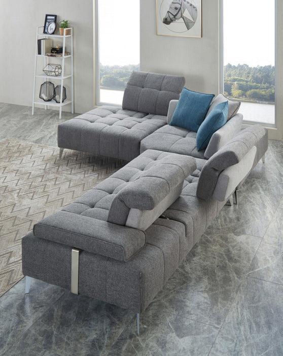 VIG Furniture - Divani Casa Nash Modern Tufted Fabric Sectional Sofa w- Adjustable Backrest in Grey - VGMB-1808-GRY