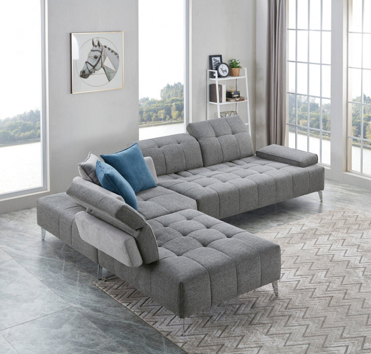 VIG Furniture - Divani Casa Nash Modern Tufted Fabric Sectional Sofa w- Adjustable Backrest in Grey - VGMB-1808-GRY