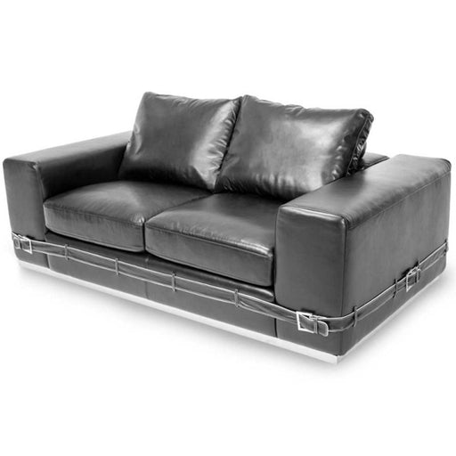 AICO Furniture - Mia Bella Ciras Leather Loveseat in Black St.Steel - MB-CIRAS25-BLK-13 - CLEARANCE - GreatFurnitureDeal