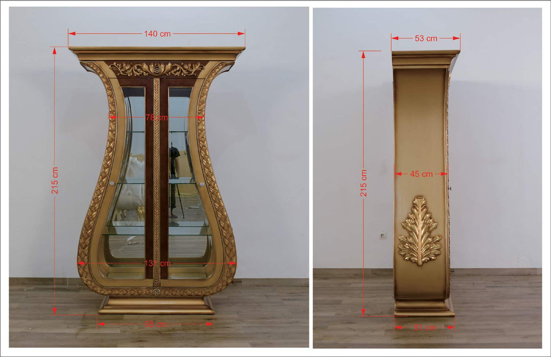 European Furniture - Maggiolini 2 Door Curio in Brown and Gold Leaf - 51955-CB