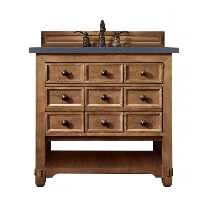 James Martin Furniture - Malibu 36" Single Vanity Cabinet, Honey Alder, w- 3 CM Charcoal Soapstone Quartz Top - 500-V36-HON-3CSP - GreatFurnitureDeal