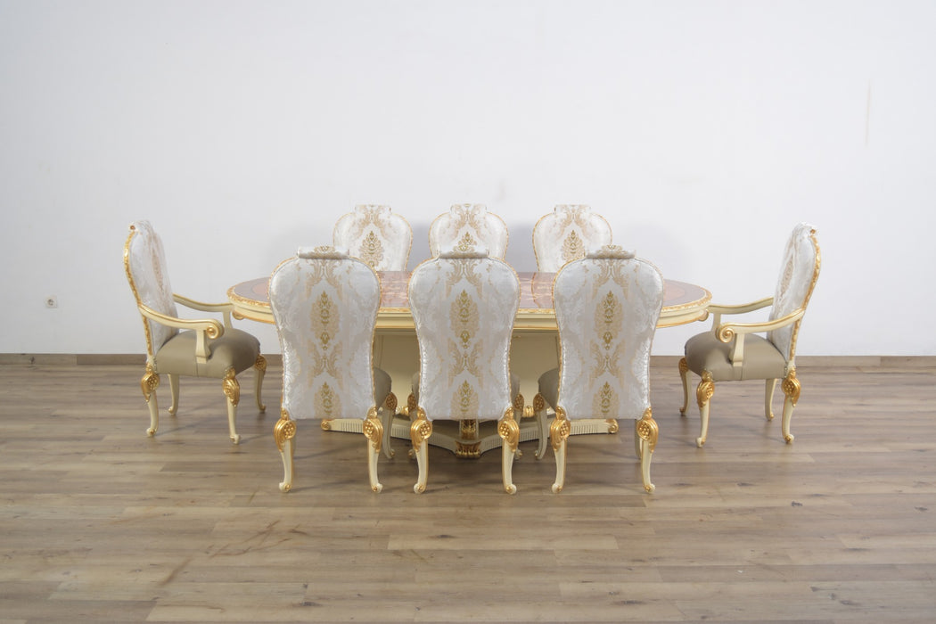 European Furniture - Bellagio 5 Piece Dining Room Set in Beige & Gold Leaf - 40059-5SET - GreatFurnitureDeal