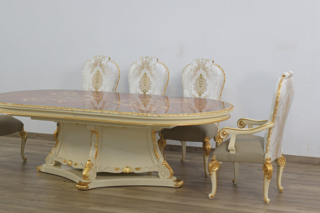 European Furniture - Bellagio 11 Piece Dining Room Set in Beige & Gold Leaf - 40059-11SET