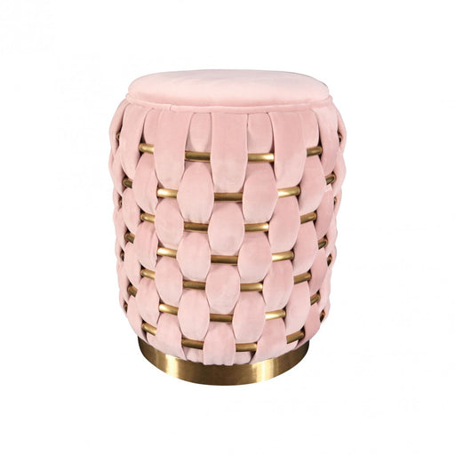 VIG Furniture - Divani Casa Meeker Pink Velvet Gold Woven Ottoman - VGMFOB-3989-PNK-OTT - GreatFurnitureDeal