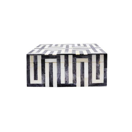 Worlds Away - Mellie Small Geometric Patterned Box In Grey And White Resin - MELLIE SM GRY - GreatFurnitureDeal
