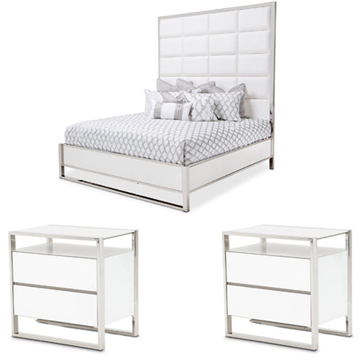AICO Furniture - State St. 3 Piece Eastern King Metal Panel Bedroom Set in Glossy White - N9016000EK3PT-116-3SET - GreatFurnitureDeal