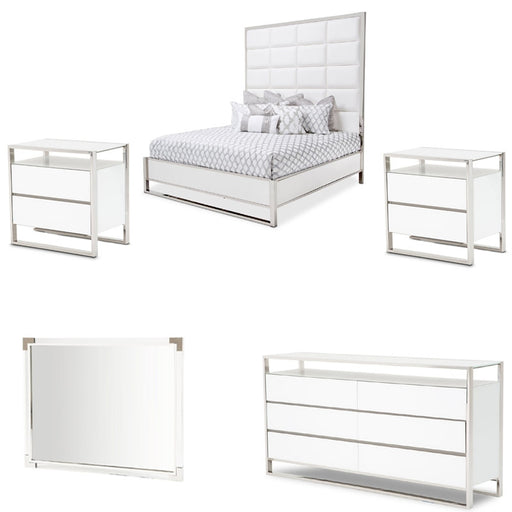 AICO Furniture - State St. 5 Piece Eastern King Metal Panel Bedroom Set in Glossy White - N9016000EK3PT-116-5SET - GreatFurnitureDeal