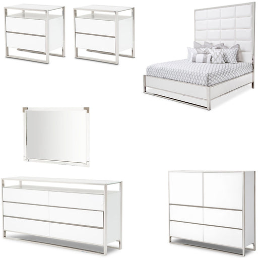 AICO Furniture - State St. 6 Piece Eastern King Metal Panel Bedroom Set in Glossy White - N9016000EK3PT-116-6SET - GreatFurnitureDeal