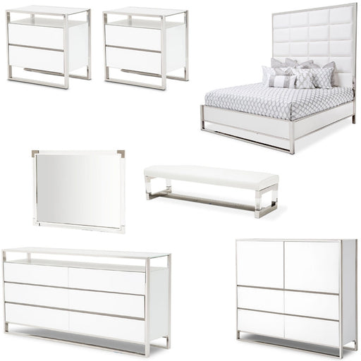 AICO Furniture - State St. 7 Piece Eastern King Metal Panel Bedroom Set in Glossy White - N9016000EK3PT-116-7SET - GreatFurnitureDeal