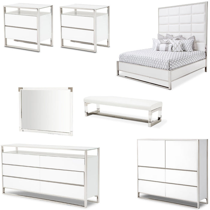 AICO Furniture - State St. 7 Piece Eastern King Metal Panel Bedroom Set in Glossy White - N9016000EK3PT-116-7SET - GreatFurnitureDeal