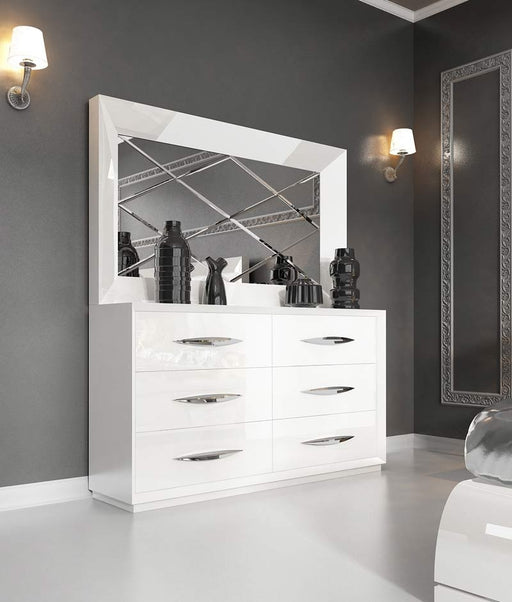 ESF Furniture - Miami Double Dresser and Mirror in White - MIAMI-DOUBLE DR+M - GreatFurnitureDeal