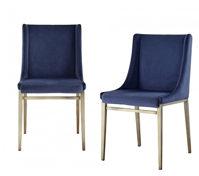 VIG Furniture - Modrest Mimi Contemporary Blue Velvet & Antique Brass Dining Chair (Set of 2) - VGGAGA-6544CH-BLU-DC - GreatFurnitureDeal