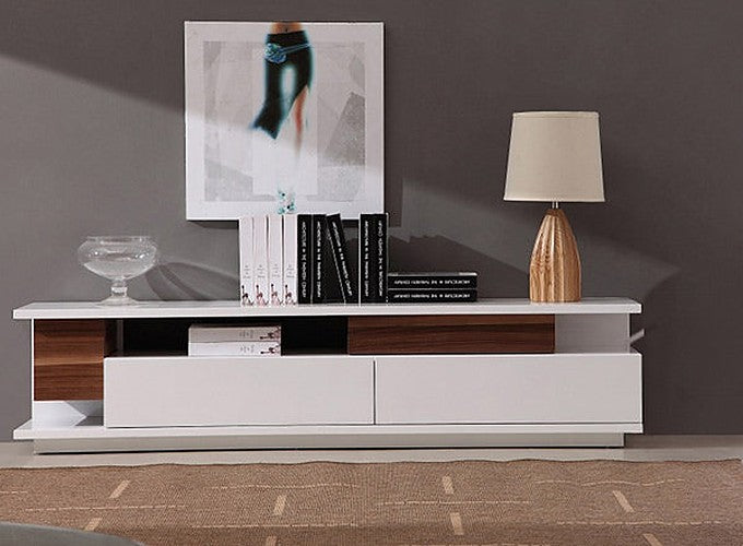 J&M Furniture - TV Stand TV061 in White High Gloss & Walnut - 17759 - GreatFurnitureDeal