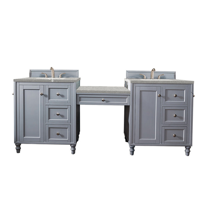 James Martin Furniture - Copper Cove Encore 86" Double Vanity Set, Silver Gray w- Makeup Table, 3 CM Eternal Serena Quartz Top - 301-V86-SL-DU-3ESR - GreatFurnitureDeal