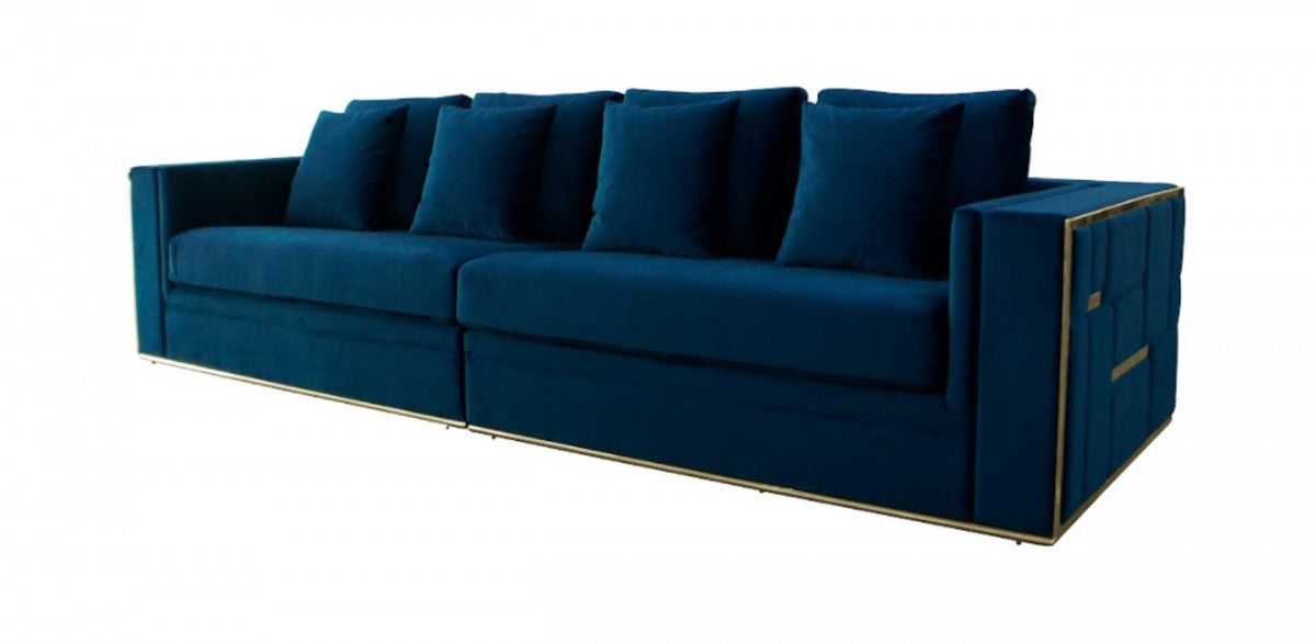 VIG Furniture - Divani Casa Mobray - Glam Blue & Gold Fabric Sofa - VGUIMY524-BLUE - GreatFurnitureDeal