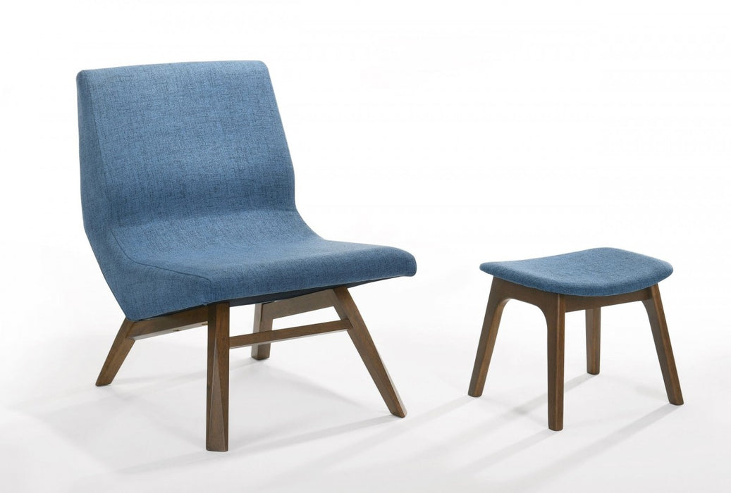VIG Furniture - Modrest Whitney Modern Blue & Walnut Accent Chair & Ottoman - VGMAMI558MI645-BLU - GreatFurnitureDeal