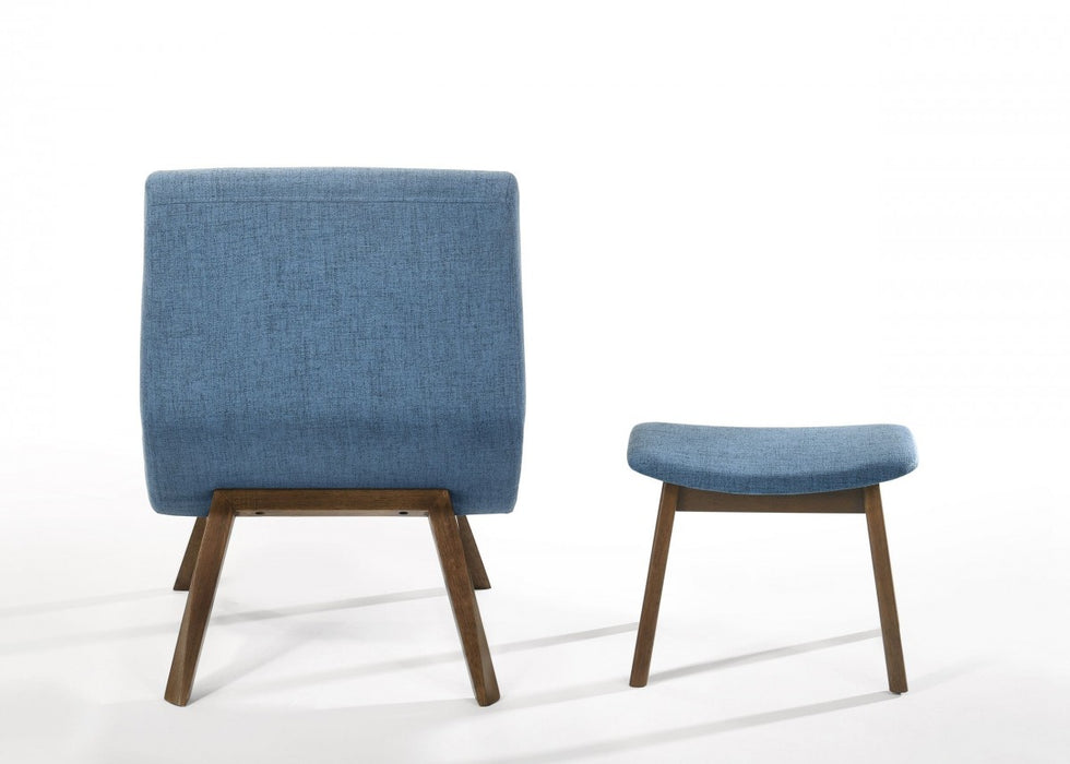 VIG Furniture - Modrest Whitney Modern Blue & Walnut Accent Chair & Ottoman - VGMAMI558MI645-BLU