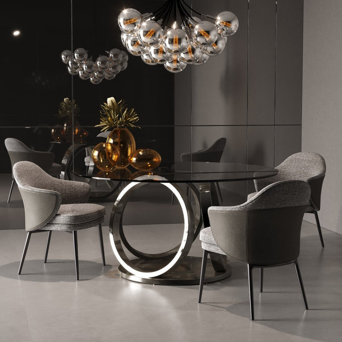 VIG Furniture - Modrest Enid - Modern Smoked Glass & Black Stainless Steel Round Dining Table - VGZAT009-DT