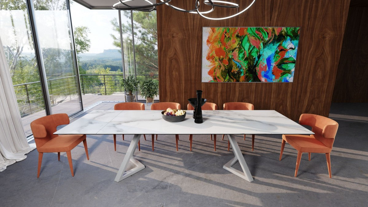 VIG Furniture - Modrest Farrell Modern White Ceramic Extendable Dining Table - VGYFDT8765-3C-WHT-DT