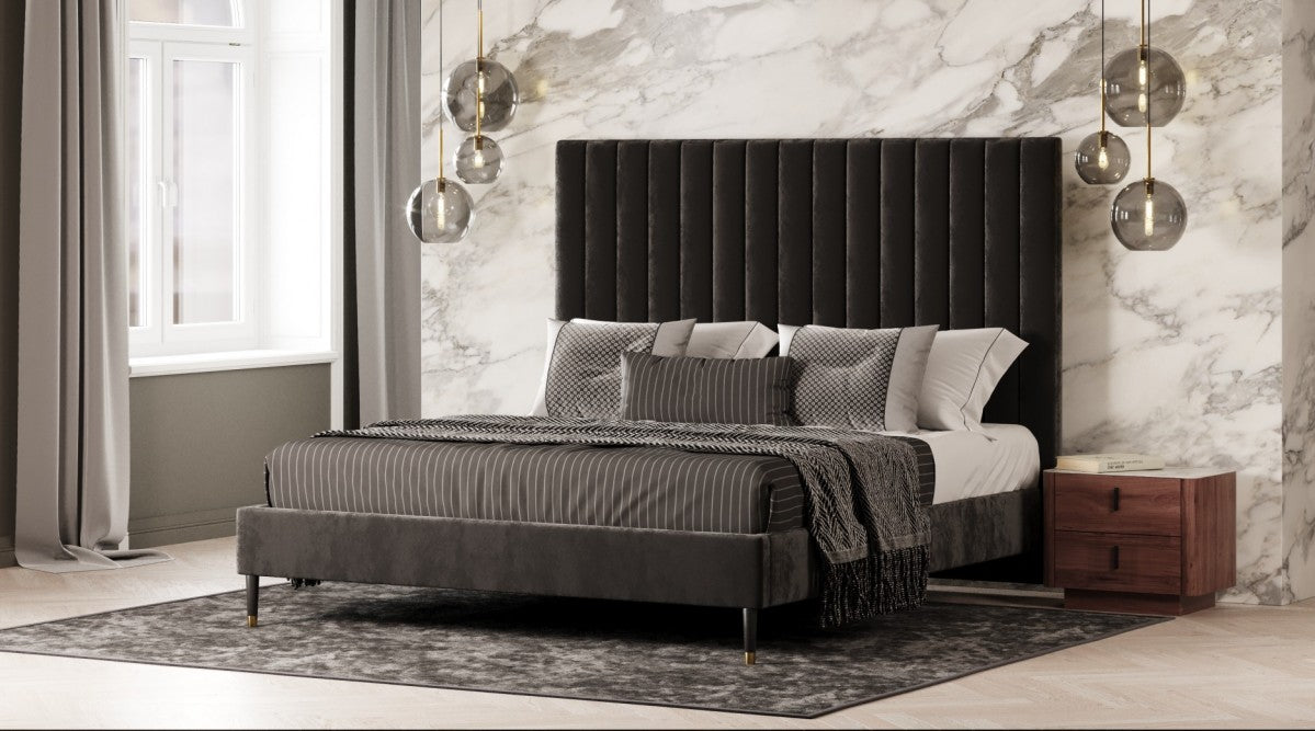 VIG Furniture - Modrest Hemlock Modern Grey Velvet Bed - VGKKB606-GRY - GreatFurnitureDeal